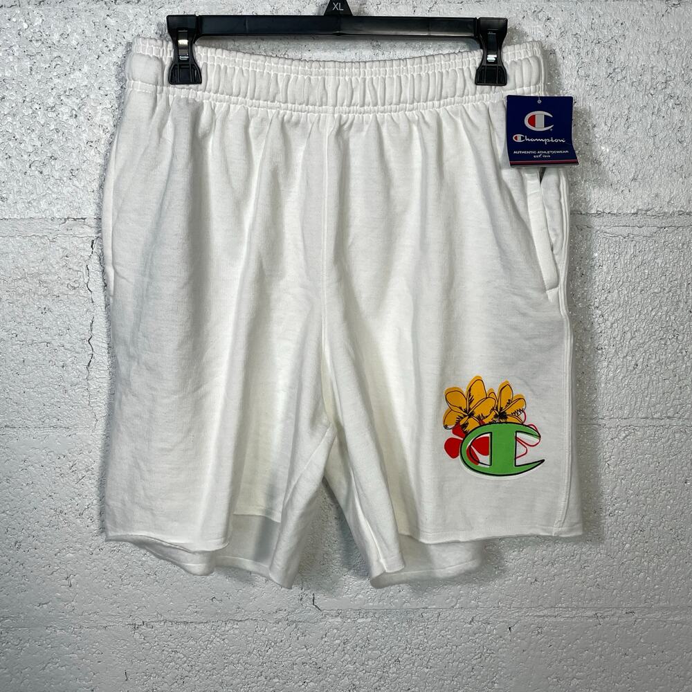 Champion Men's Powerblend Standard-Fit Logo-Print 7" Fleece Shorts, White L